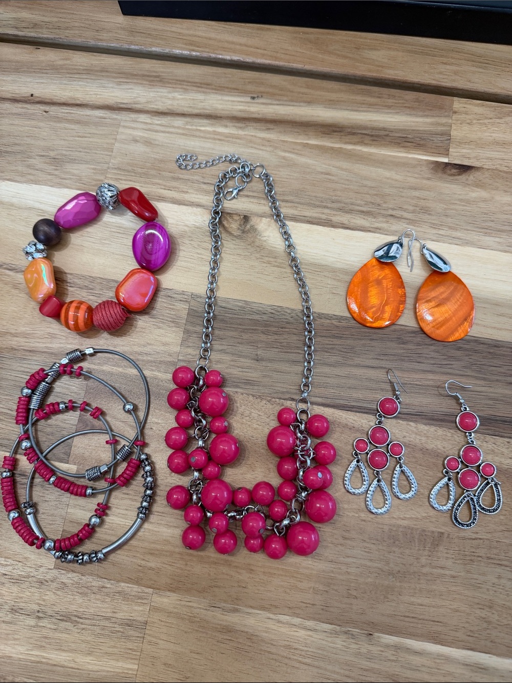 Lot of paparazzi Hot Pink Cluster Bead Statement Necklace